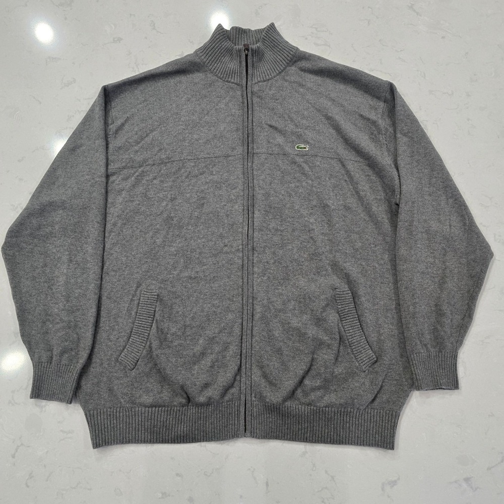 LACOSTE Men Size 9 3XL Full Zip Cotton Cashmere Cardigan Sweater Gray FC1005